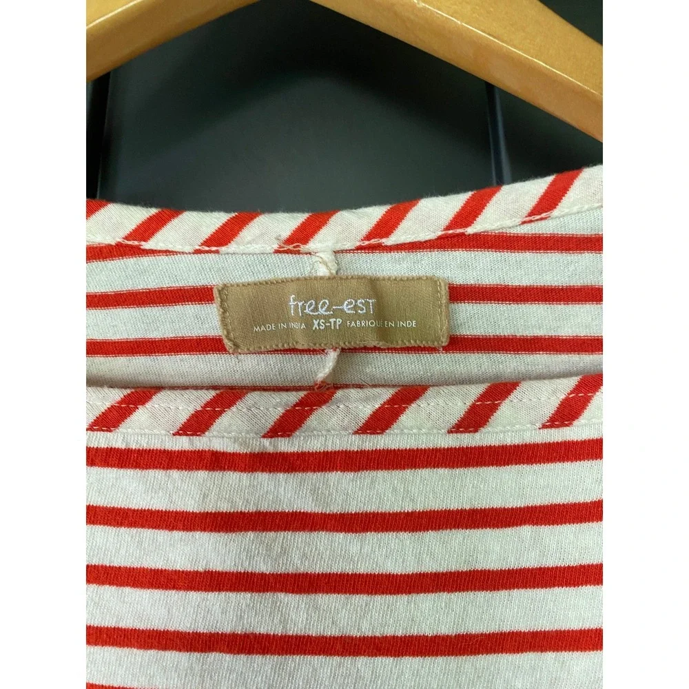 Free People Tivoli Midi Dress Striped Long Sleeve XS Red White Nautical Beach